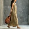 Women's Sleeveless Vintage Dress with Pockets, Loose Fit Color for Casual Daily Wear