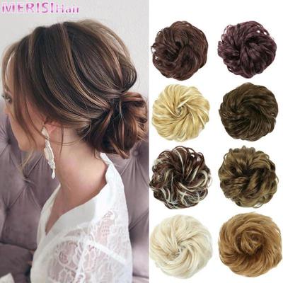 Chignon Riccio da Donna con Elastico in Gomma Sintetico Scrunchie Avvolgente per Capelli Chignon Messy Posticci