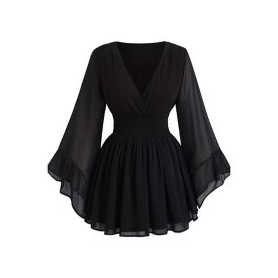 

Plus Size V-neck A-line Bell Sleeve Top for Women 4XL чёрный