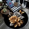Golden Roses and Butterflies Round Area Rug,Carpet Rug for Living Room Bedroom Sofa Playroom Decor,Non-slip Floor Mat