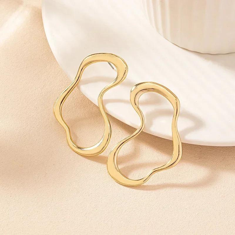 Exaggerated Metal Glossy Irregular Distorted Geometric Large Earrings for Women  Fashion Personality Party Vintage Zircon Gifts