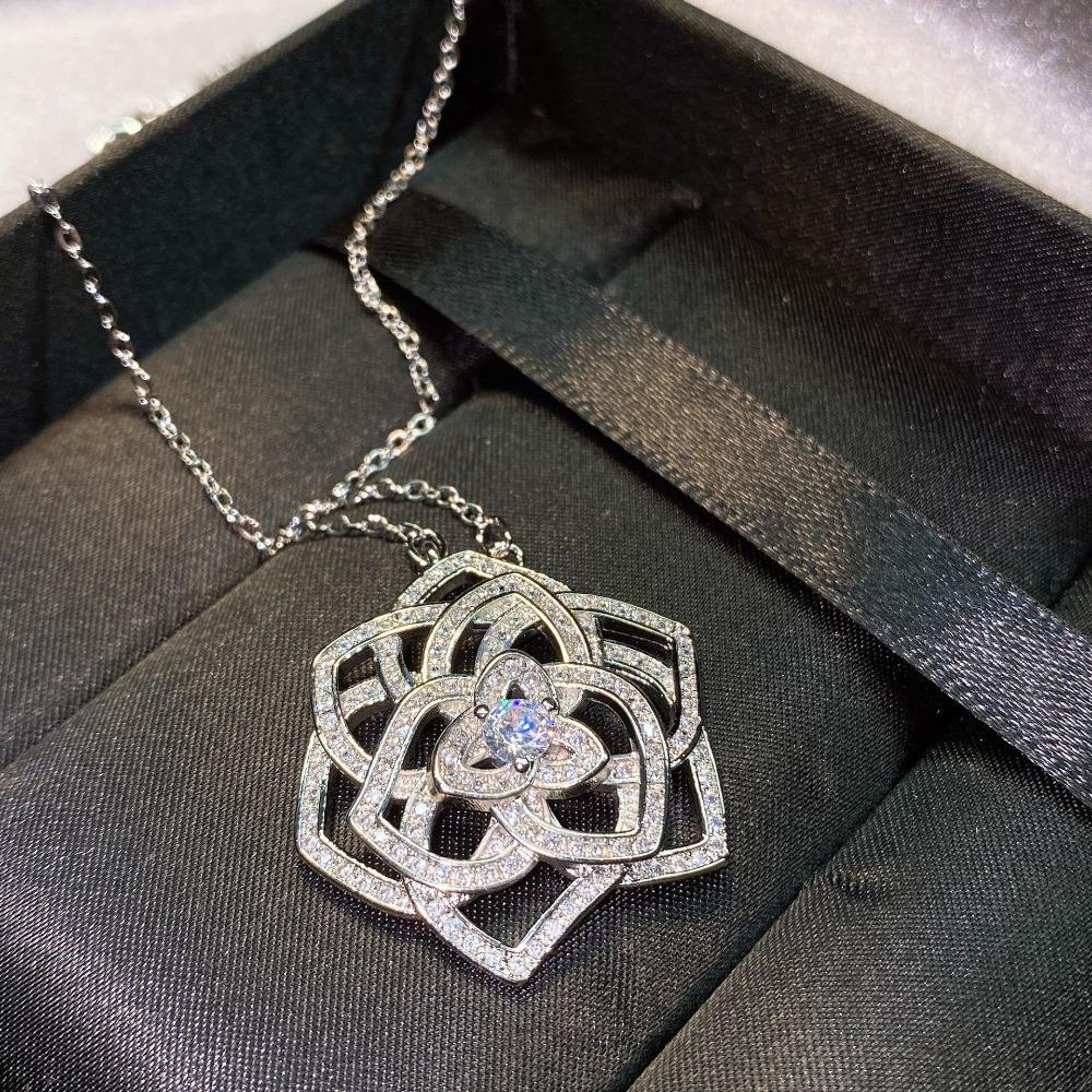 Elegant Women Jewelry Set Rose Necklace Camellia Earrings Floral Ring Openwork Accessories