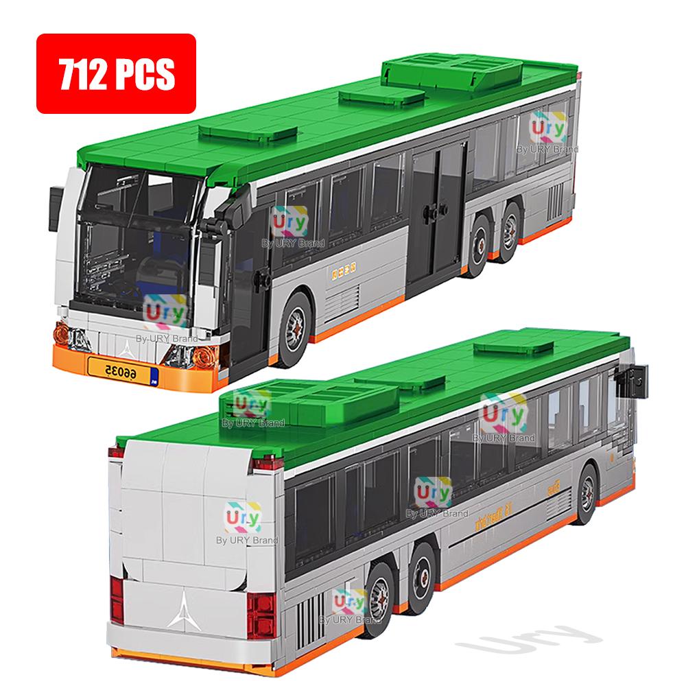 City Traffic Car Green Passenger Tourist Sightseeing Bus Single-Deck Public Set Model Building Blocks DIY Toys for Boys Gifts