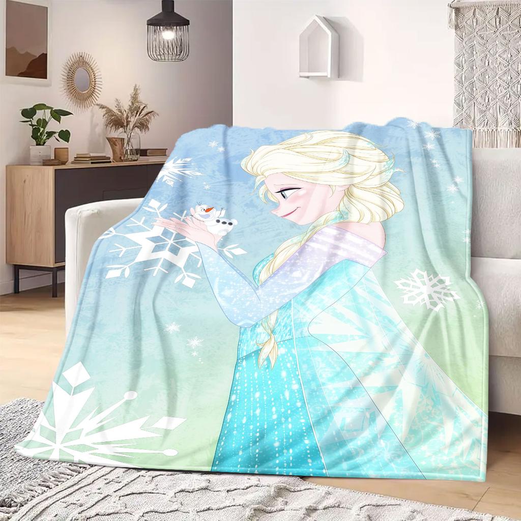 Frozen Cartoon Print Flannel Blanket for Bedrooms Chairs Picnics Travel Sofas Beds Home Decor Extra Large Gift for Kids