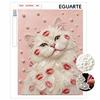 Pearl Art Canvas Wall Decoration Bedroom Living Room Pearl Mosaic Cat with Red Lips Pattern Pink Background Aesthetic Wall Art