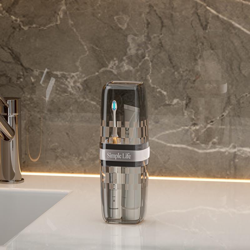 

Transparent Toiletry Cup Travel Portable Two-in-one Mouthwash Cup Couple Pair Cups Toothbrush Storage Box Translucent grey