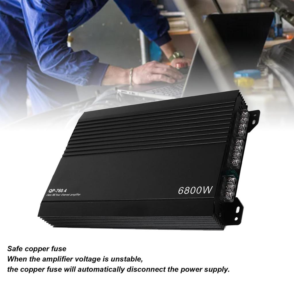 Car Stereo Aluminum Dissipation Power Amplifier for Car Speakers 4-Channel Amplifier, Alloy, High-Heat