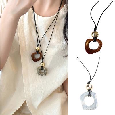 Handmade Wood Tribal Pendant Necklace Unique Resin Necklace Long Rope Necklace Suitable for Men and Women Present