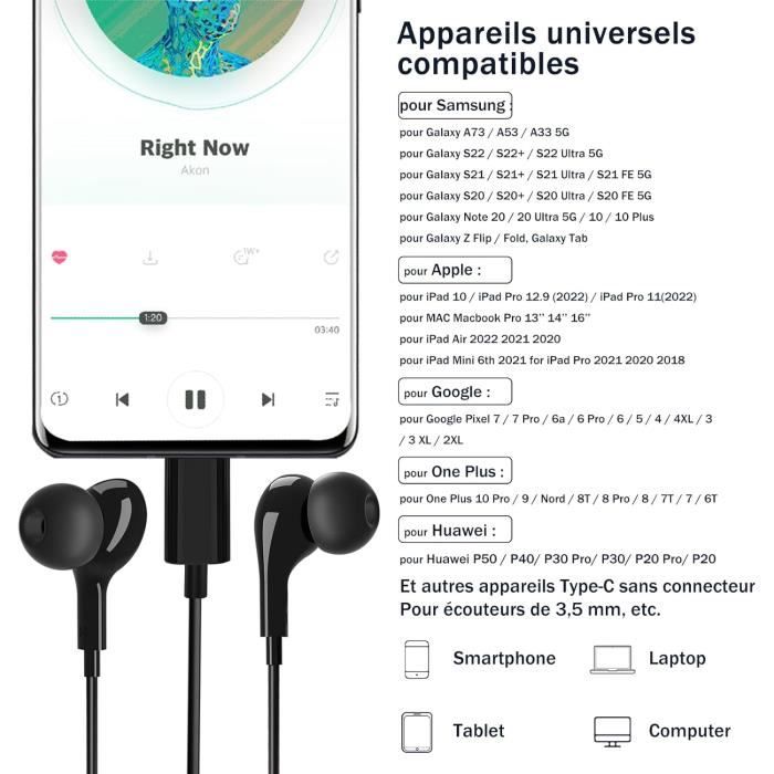Écouteurs USB C - GENERIC - AILZPXX - Son Stéréo Parfait - Micro Intégré - Conception Intra-Auriculaire