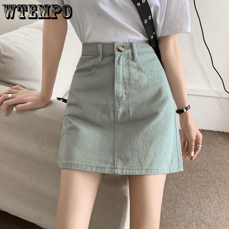 Summer Korean Version Ins Retro High Waist Skinny Denim Half Skirt Female Students Versatile Casual Package Hip A Line Short Skirt