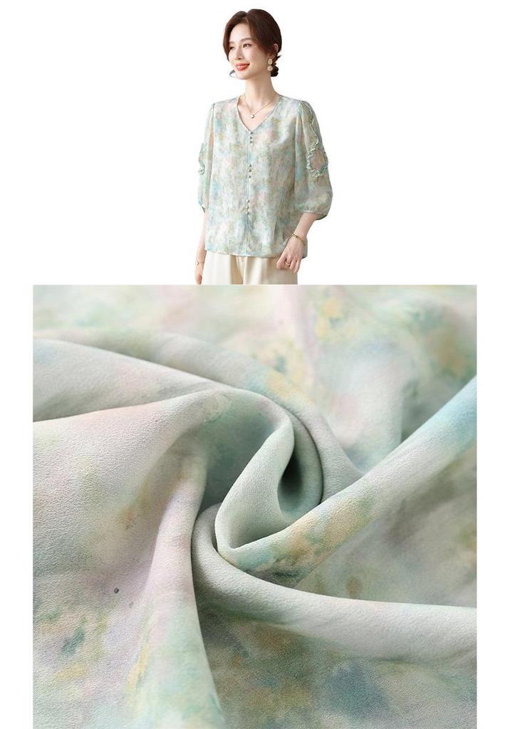 Elegantes Chiffon-Oberteil mit Sieben-Viertel-Ärmeln für Frühling/Sommer für Frauen mittleren und höheren Alters