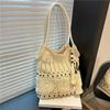 Ins Mori literarische handgefertigte Baumwollfaden gewebte Tasche Damen Strandurlaub Schulter Unterarm Tote Bag lässige Strandtasche
