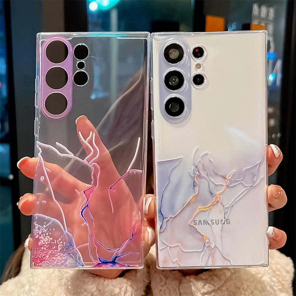 Aquarellmaleri Marmordeksel for Samsung S24U S23 Ultra S22 S21 Plus A55 5G A54 A34 A23 A52 A72 A33 A12 Gjennomsiktig Mykt Silikondeksel