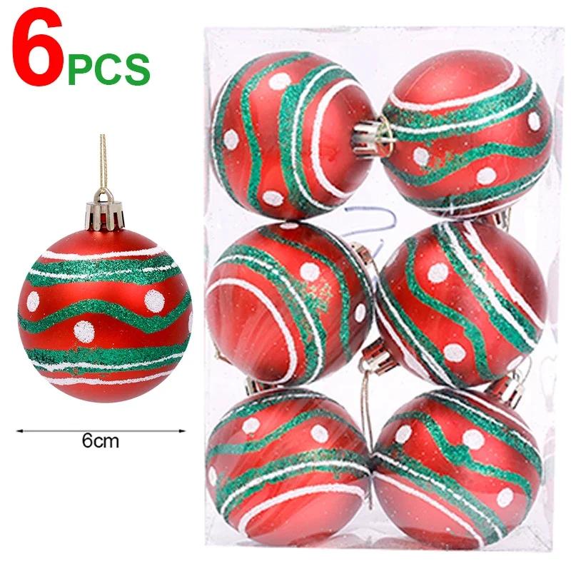 6/24pcs Colored Painting Christmas Balls Glitter Christmas Tree Hanging Pendant Ornament Home New Year Party Gift Decoration