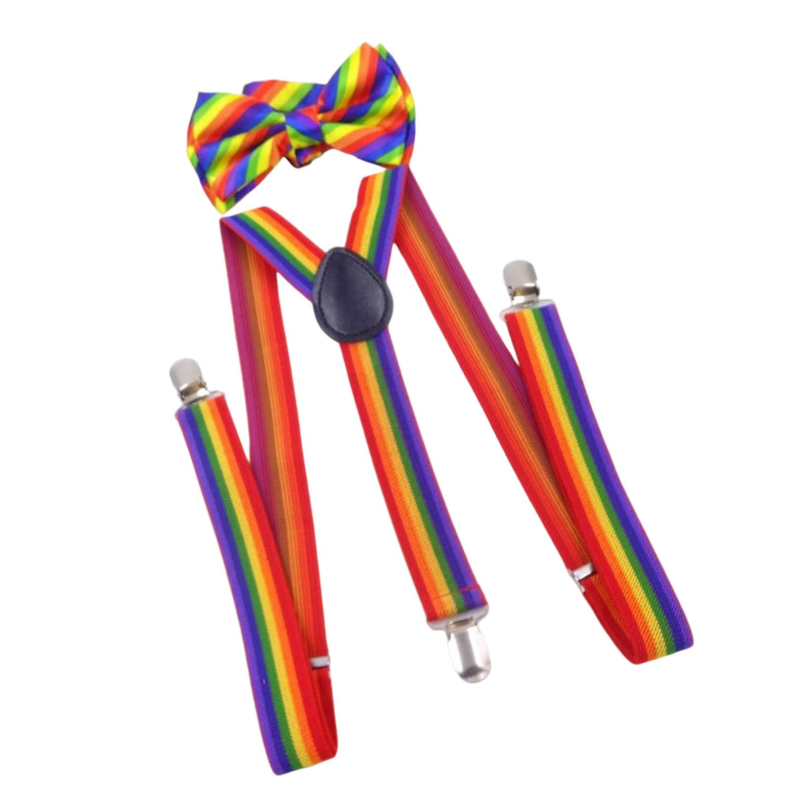 

Rainbow Bowtie Suspenders Set Theme Party Dance Performances Accessory Adjustable Elastic Band Brace for School Play 1