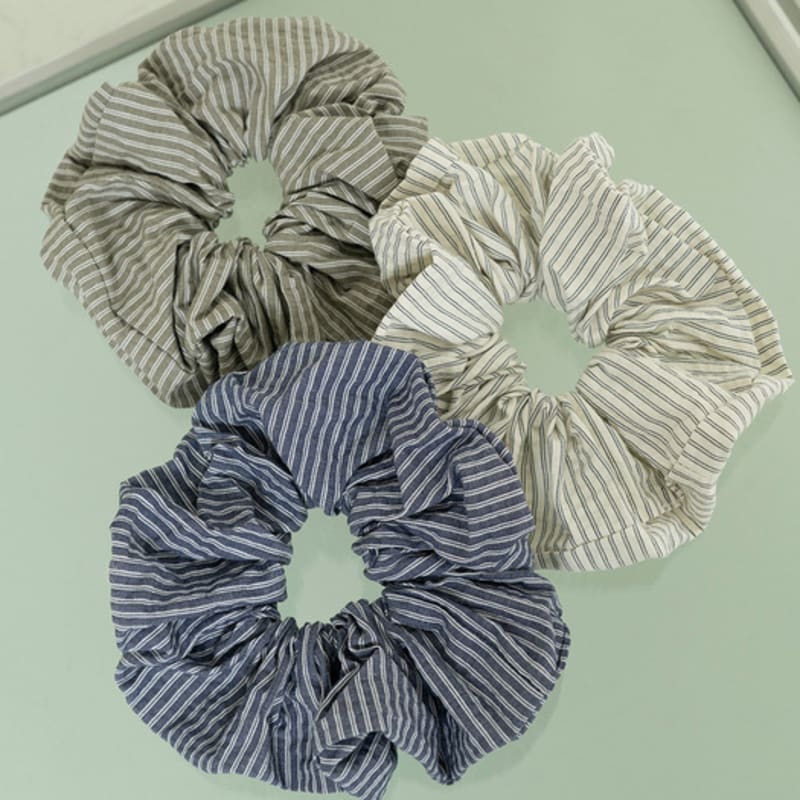 Geegee Stripe Shirt Hair Scrunchie - Navy