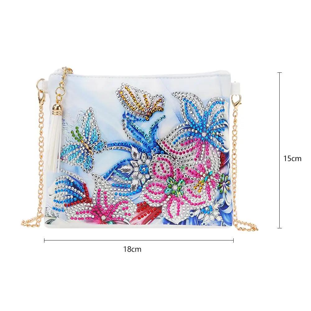 DIY Special Diamond Painting Pouch Peafowl Butterfly Flower Leather Chain Bags Women Storage Bag Diamond Embroidery Wallet Pouch