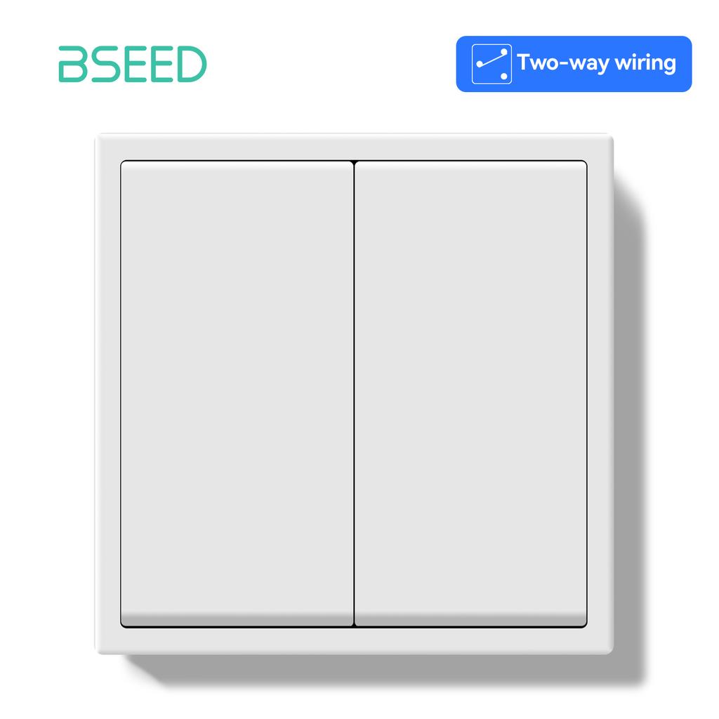 BSEED 1/2Gang Mechanical Button Light Switch 1/2Way Wall Switches Plus French Sockets Power Outlets Plastic Panels White Series