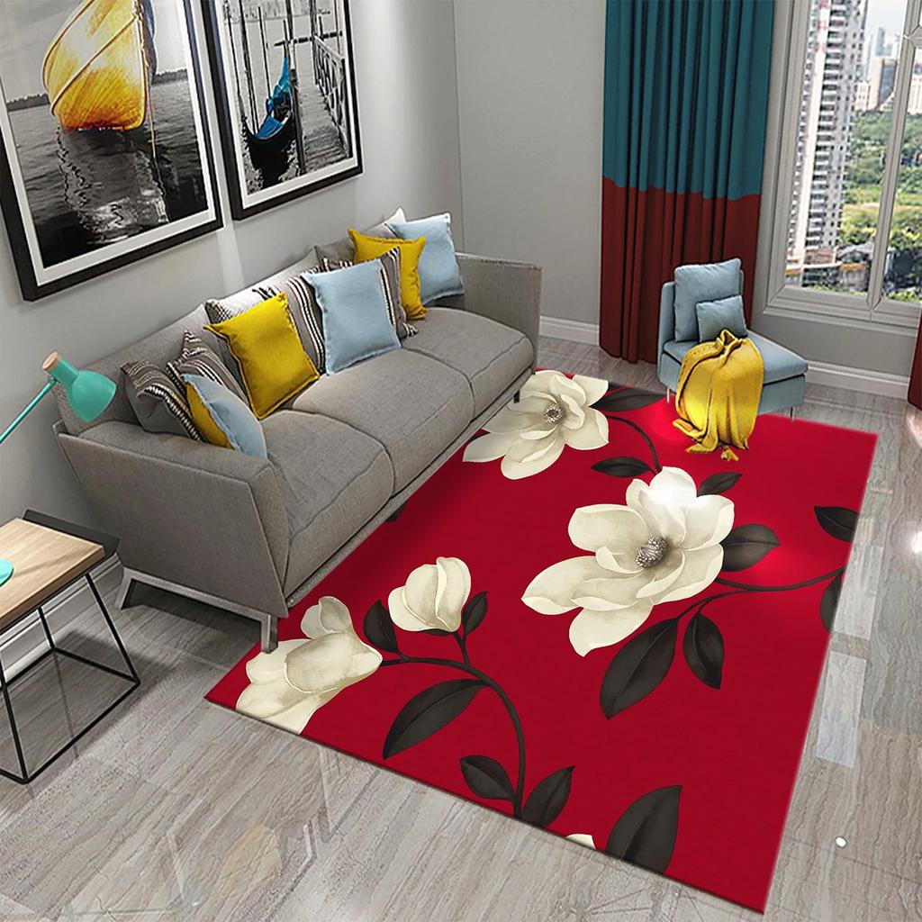 Magnolienblüten Teppich Rosa und Weiß Blumenteppiche Fußmatten Schlafzimmerdeko Bodenteppiche für Badezimmer Küche Eingang Rutschfester Teppich