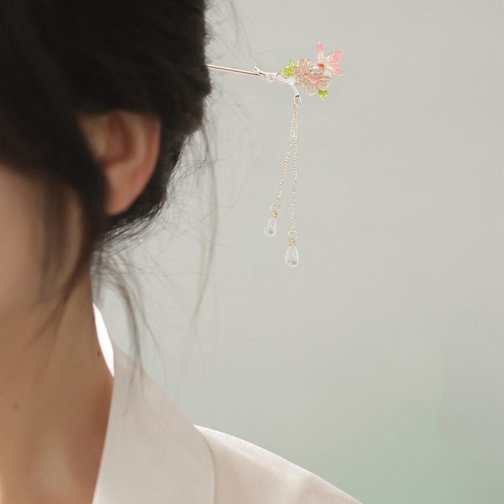 Vintage Tassel Butterfly Flower Hairpin Handmade Floral Hair Accessories For Women Bridal Party Boho Hair Stick
