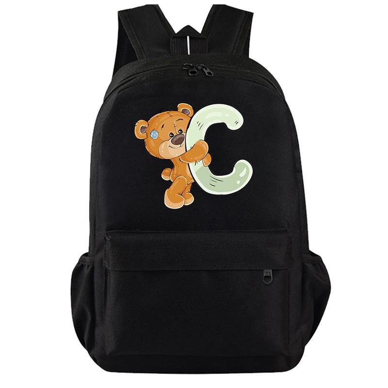 Cartoon Little Bear 26 Englische Buchstaben Rucksack Teenager Schultasche für Mädchen Jungen Rucksack Große Kapazität Büchertasche für Kindergeschenke