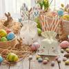 2pcs Linen Material Easter Bunny Treat Bag Rabbit Ears Design Drawstring Closure Linen Drawstring Bags Adorable Rabbits Decor