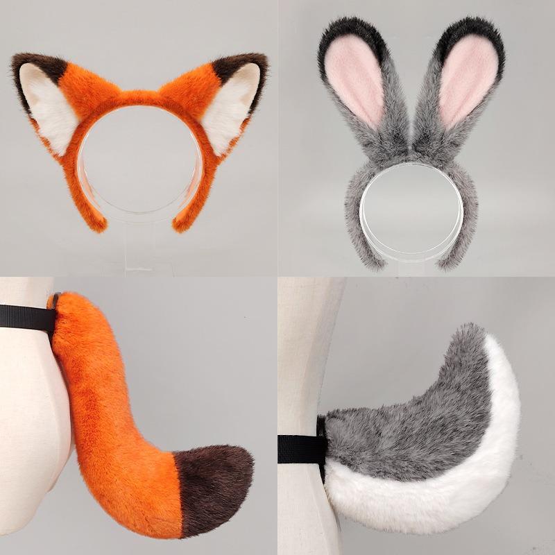 Halloween Day Animal Head Hoop Fox Ear Headband Ball Party Props Nick Fox Ears Tail Suit