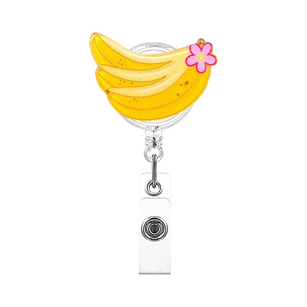 Cute Fruit Retractable Plastic Badge Holder Reel Student Nurse Exhibition Enfermera Girl Name Card Chest Card Holder Clip