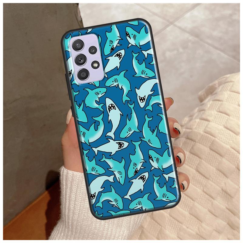 Cartoon Sharks Case For Samsung Galaxy A14 A34 A54 A12 A22 A32 A42 A52 A13 A23 A33 A53 A50 A51 A71 Cover