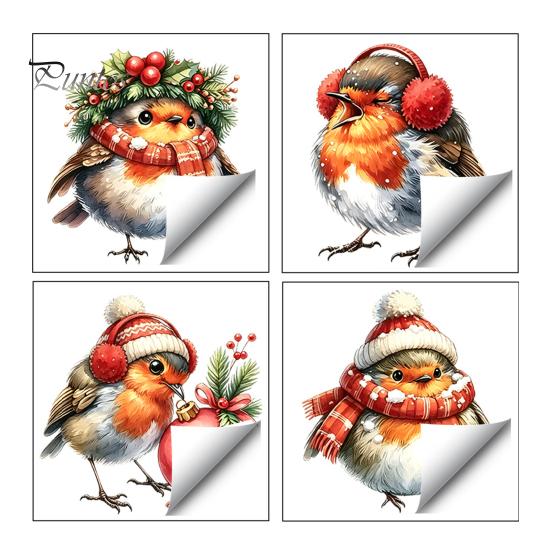 Indoor Outdoor Bird Decals Christmas Wall Sticker, Cute Watercolor with Wreath/Scarf/Hat/Ear Warmer, PVC Waterproof Creative Gifts for Home