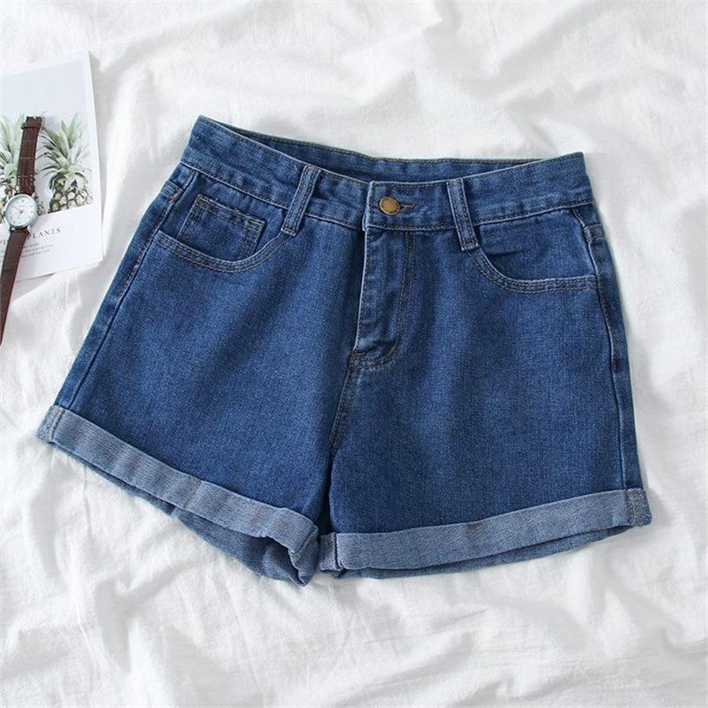 Women s High Waist A-Line Denim Shorts - Korean Style Summer 2025, Loose Fit, Slimming, Wide Leg, Rolled Hem. XS