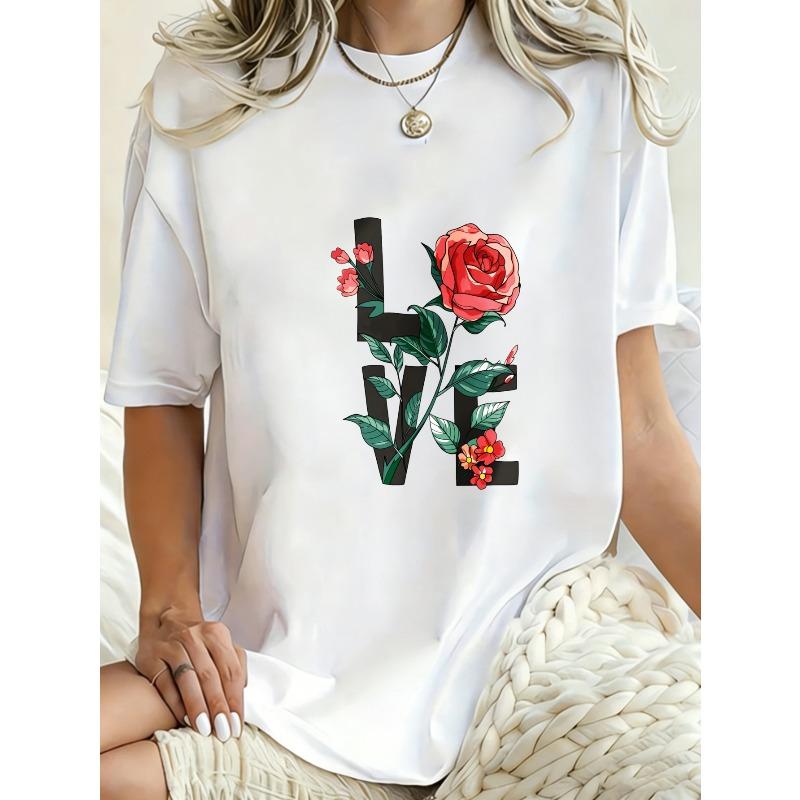 Oversized T Shirt Dress Black Rose Floral Print Casual Streetwear Fashion Women Summer Outfit