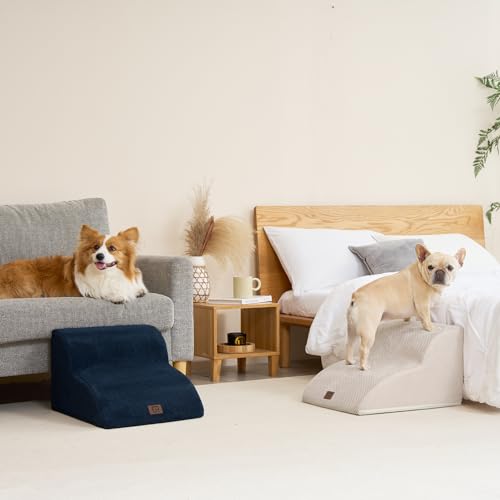 EHEYCIGA Dog Stairs, Steps, Pet Stairs, Dog Steps, Dog Ramp, High-Density, Non-Slip, Stable, Removable Cover, Washable, Suitable for Small Dogs (Beige