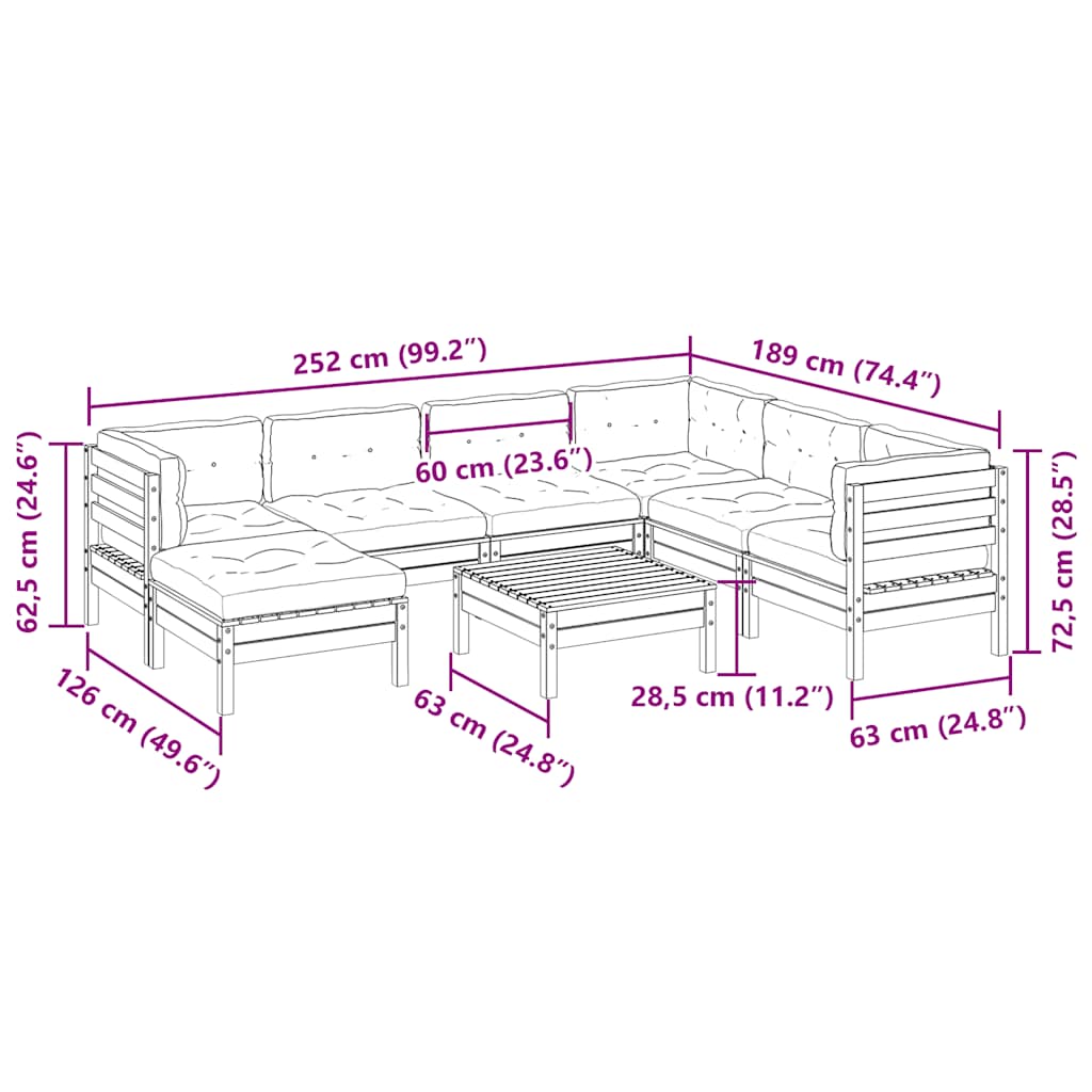 8 Piece Garden Sofa Set with Cushions Pressure Treated Pine Wood