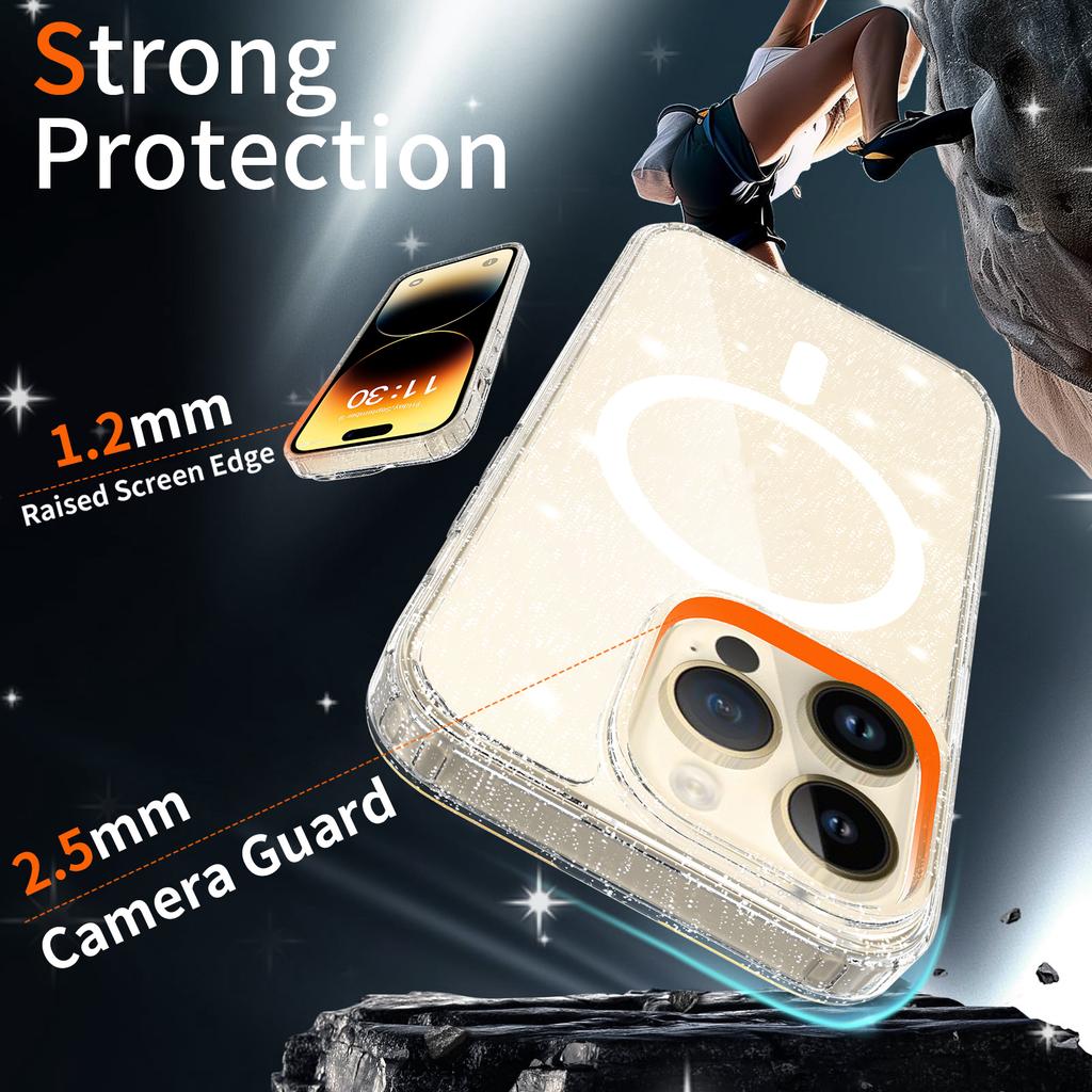 Anti-Yellowing Mag Safe Phone Cover for Magsafe Iphone 17 Pro Max Air 17Pro Iphone17 16 Plus 16E 15 14 Pro 13 Pro Clear Glitter Case