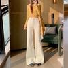 Rice apricot slightly pulled jeans women's early spring new high-waisted straight tube loose and thin, no legs, horn pants