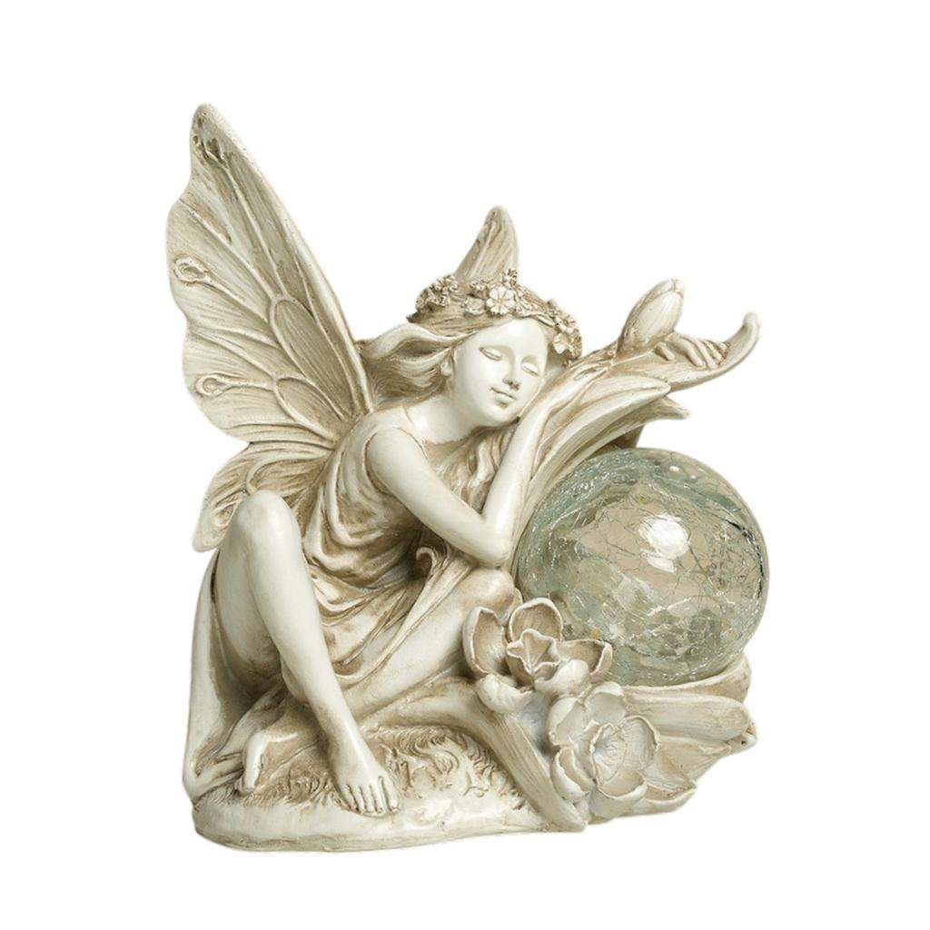 Garden Solar Statue Figurine Yard Decor Resin Figure with Ball Lamp Lawn
