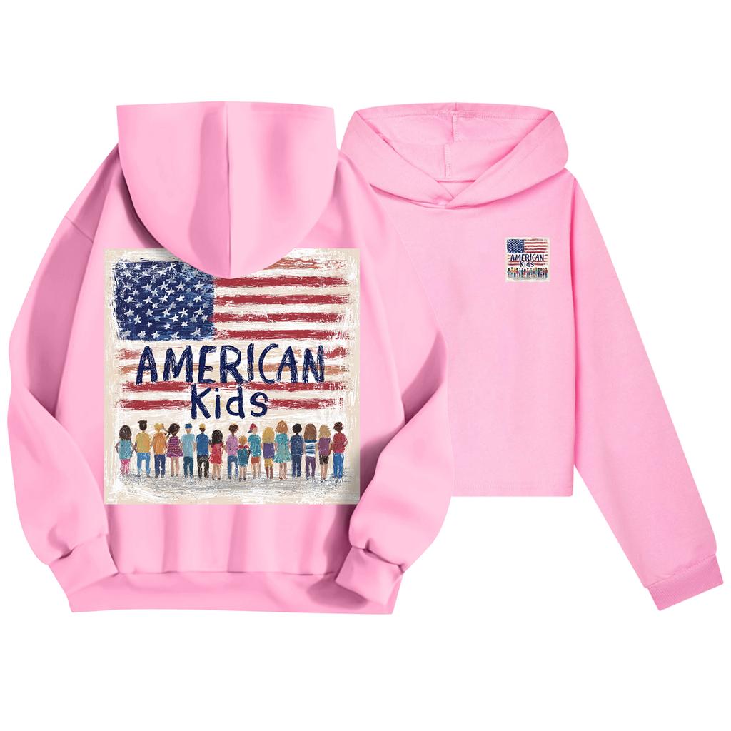 Kids Casual Fashion American Flag Printed Long Sleeve Hooded Sweatshirt