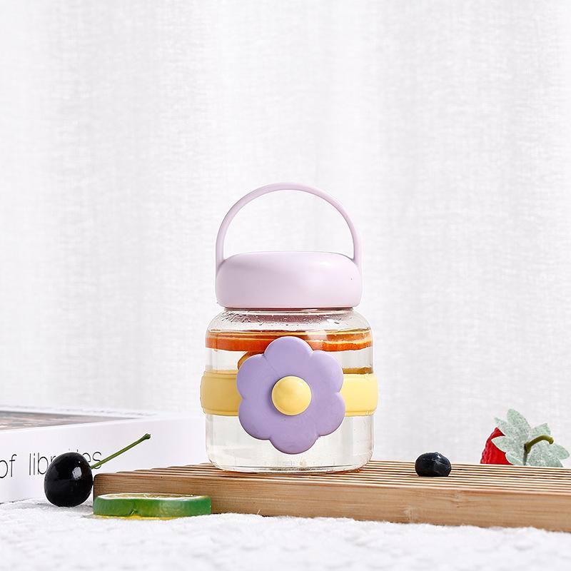 

New Creative Flower Fat Cup Handheld Glass Gift Cup Cute Water Cup Simple and Fresh Water Cup Print 300ml