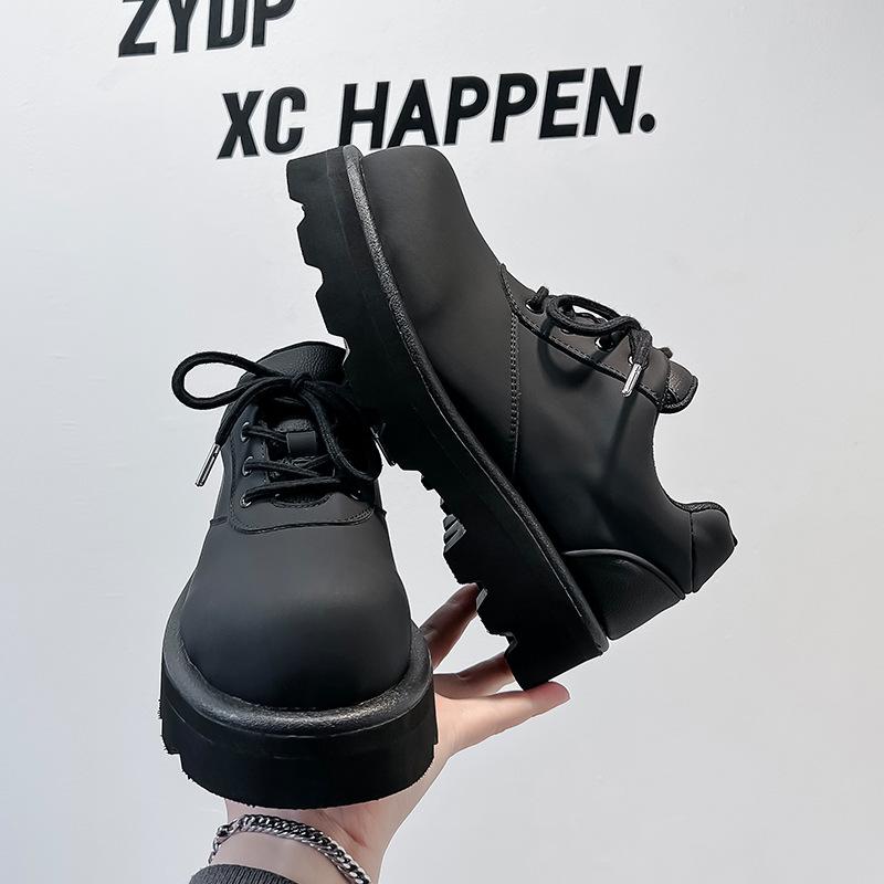 2024 Carbon Black Derby Shoes Men's Height Commuter Big Head Shoes British Style Round Head Platform Retro Leather Shoes 60706-A