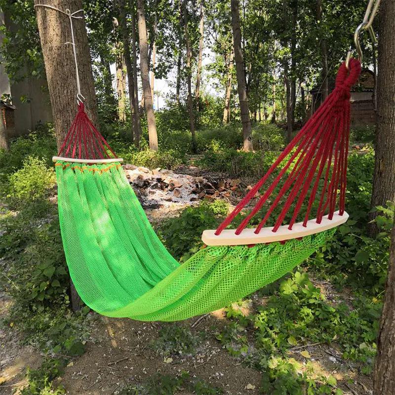 Outdoor Ice Silk Mesh Hammock with Curved Stick - Anti-Rollover Swing for Camping & Travel