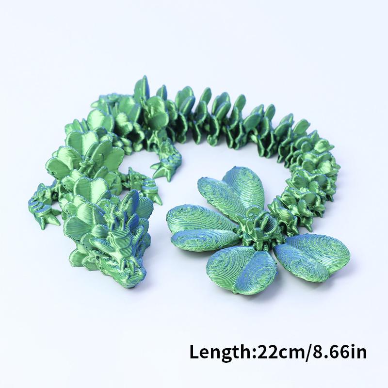3D Printed Dragon Model 22cm Creative Movable Joint Clover Dragon Fish Tank Decoration Desktop Ornament Collection Gifts