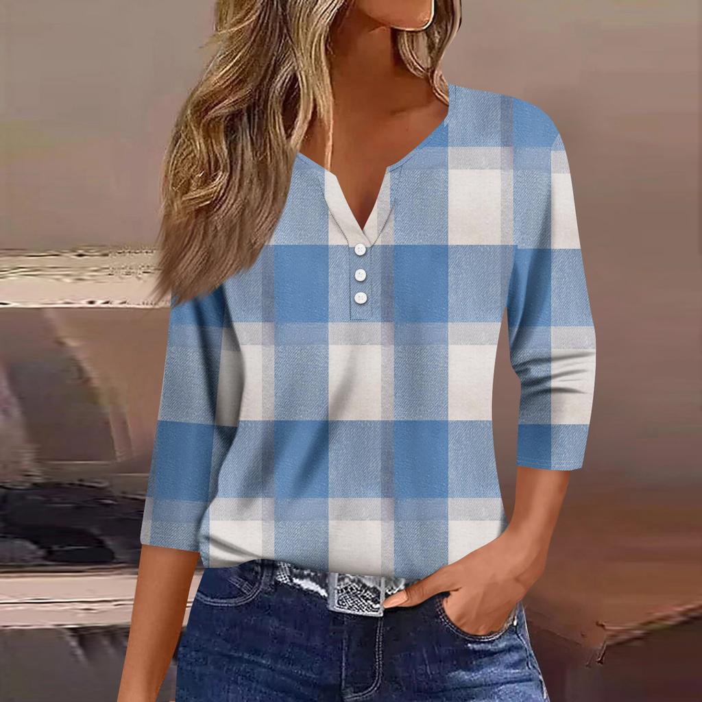 Women's Fashion Casual Three-quarter Sleeve V-neck Floral Print Top