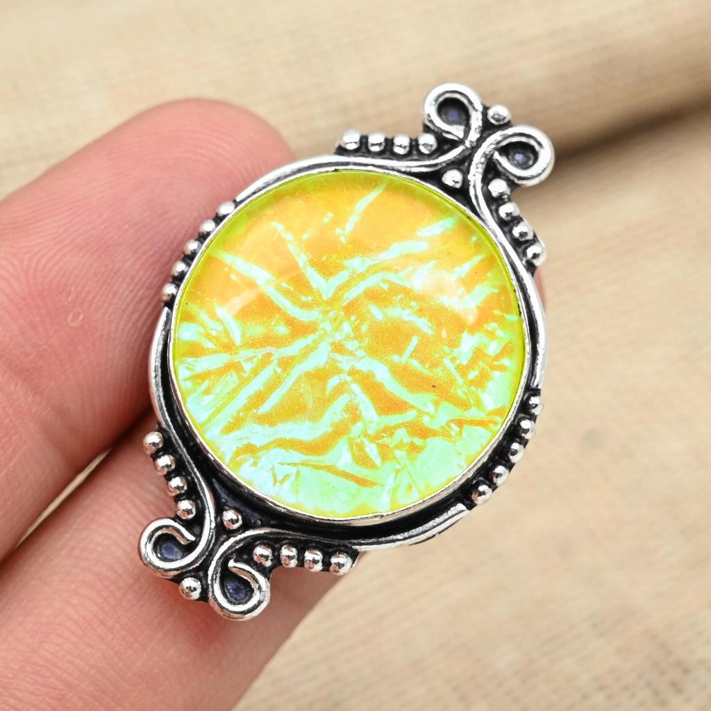 Yellow Triplet Opal Gemstone Solid 925 Silver Jewelry Handmade Charming Engagement Ring