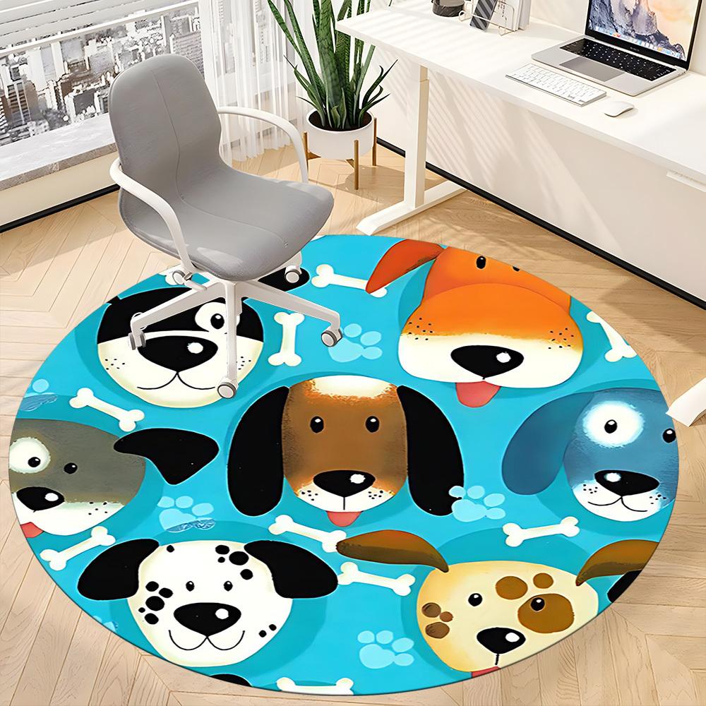 1PCDogs Bones Office Round Area Rug,  Mat Suitable For Office, Under Office Chairs Bedroom Living Room Home Decor, Room Deco