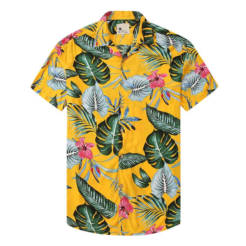 Casual Lar Printed Thin Hawaiian Shirt Men's Short-sleeved Loose Beach Shirt