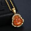 Jade Buddha Pendant Necklace W/ 18K Gold Plated Crystal Charm Hip Hop Chain