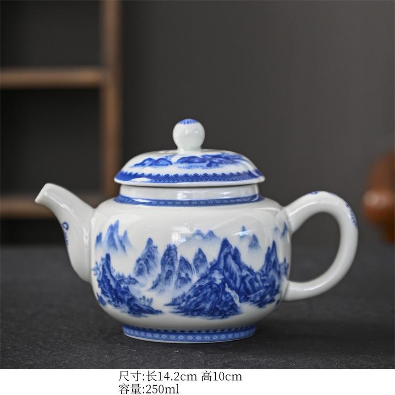 250ml Blue and White Porcelain Handmade Teapot Household Thousands of Miles Teapot Jingdezhen Pot Tea Making Kettle Teaset Gifts