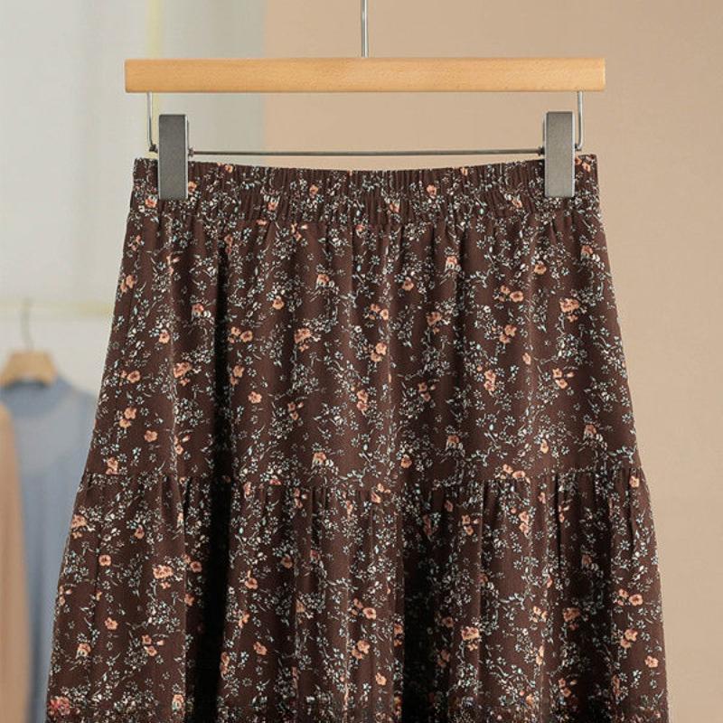 Women's Summer Cottagecore Floral Midi Skirt - Vintage Fresh A-Line Silhouette for Slimming & Elegant Look