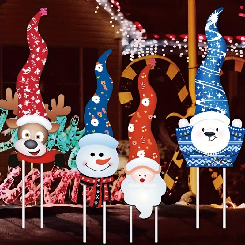 

4pcs Christmas Garden Stake Set Art Deco Style Santa Reindeer Yard Signs Durable Plastic Outdoor Holiday Decor for Lawn Display